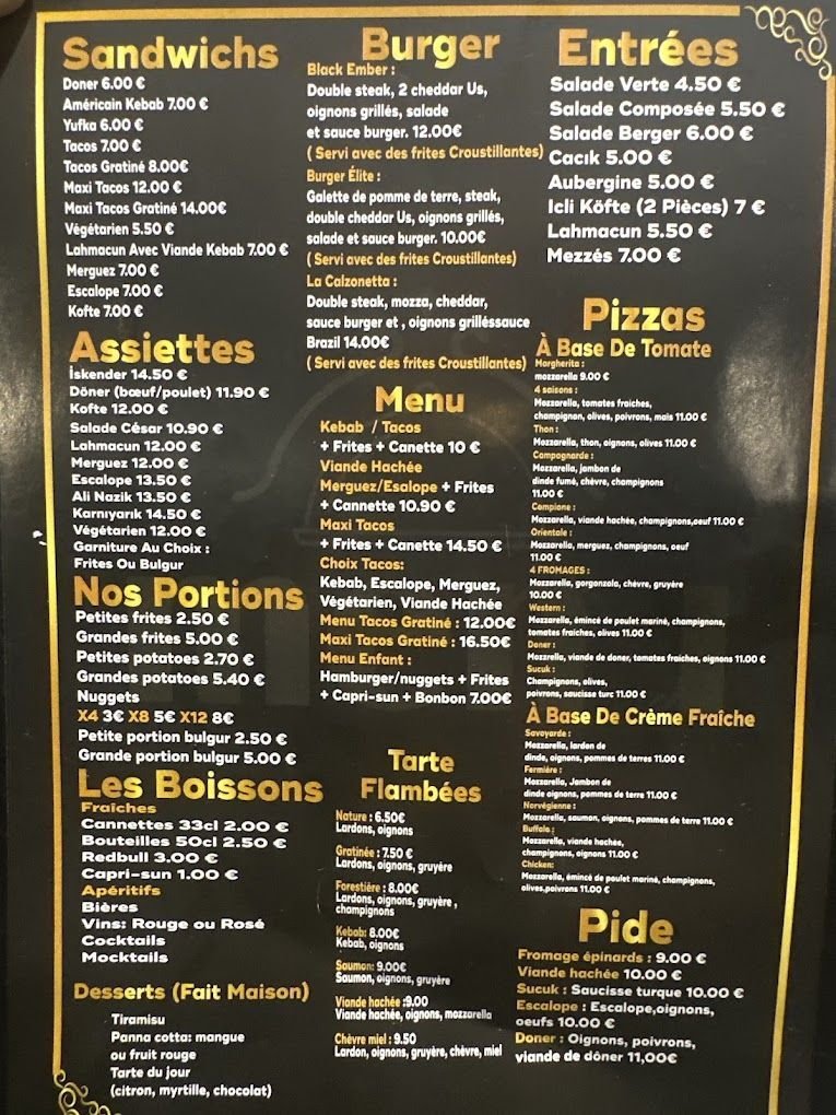 Carte murale du Restaurant Élite avec les prix